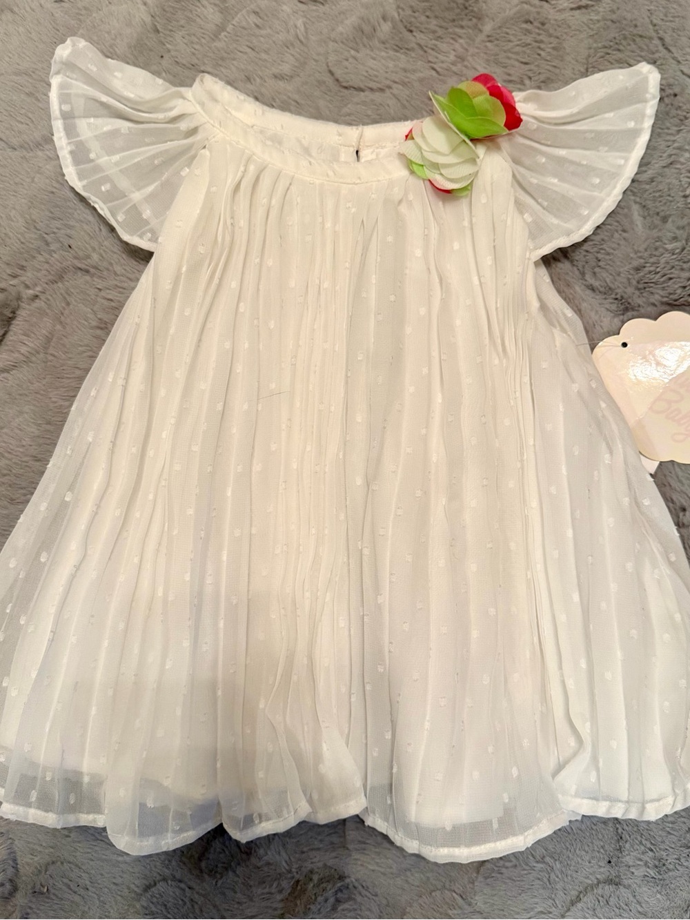 Nanette Baby infant 12 month White Dress with Pink and Green Floral Accent